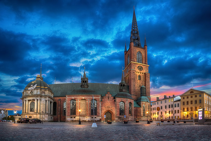 Gambar HDR dramatis Gereja Riddarholmen, Stockholm, Swedia