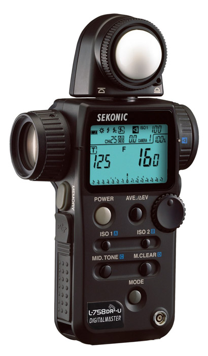 Foto de um medidor de luz sekonic L-308S-U Flashmate. Como utilizar um medidor de luz