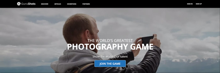 Ein Screenshot von Gurushots Homepage für den Online-Verkauf von Bildern