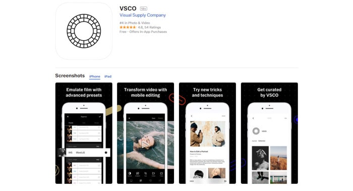 Screenshot of VSCO app homepage - best photo editing apps for android & iPhone