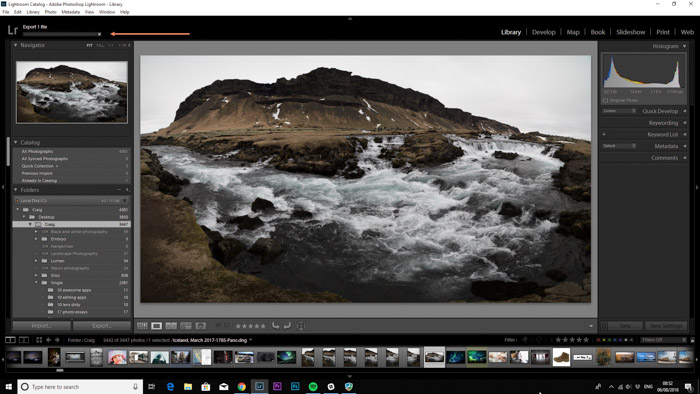 en skärmdump som visar hur du exporterar foton från Lightroom med ett landskapsfoto - lightroom exportinställningar