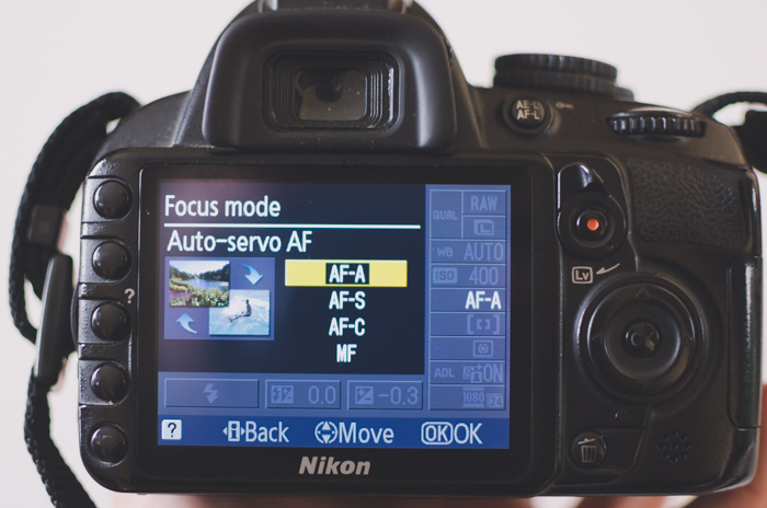 Een foto van het scherpstel menu op een Nikon camera- DSLR basis