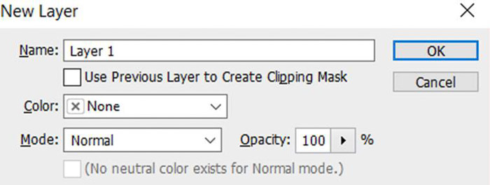 Screenshot of opening a new layer with Photoshop shortcuts
