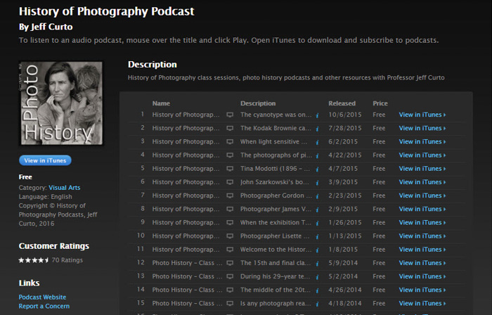 Captura de tela do 'Podcast de história da fotografia'