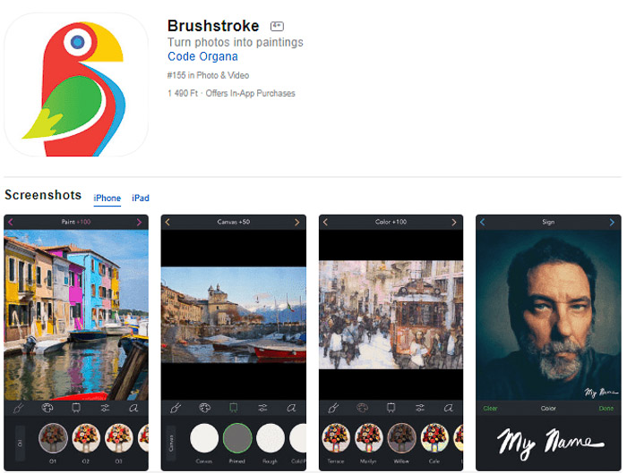 Screenshot der Brushstroke-App zum Verwandeln von Fotos in Gemälde