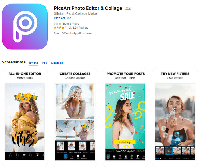 Screenshot der Picsart-Fotoeditor-App zum Verwandeln von Fotos in Kunst