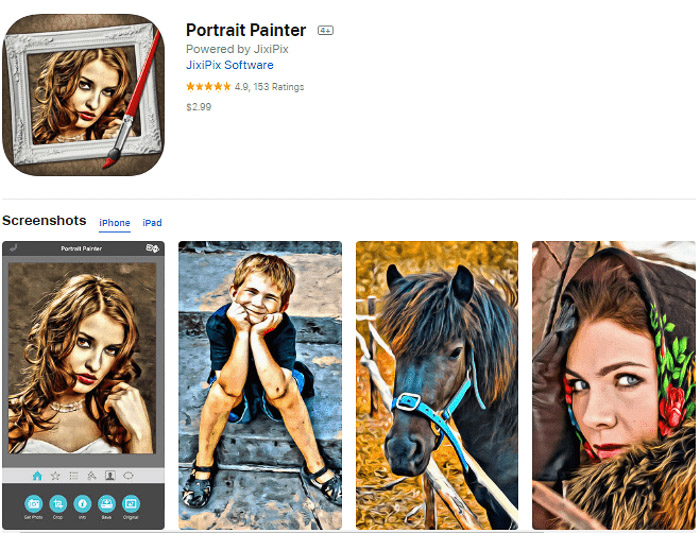 Screenshot der Portrait Painter-App zum Verwandeln von Bildern in Gemälde