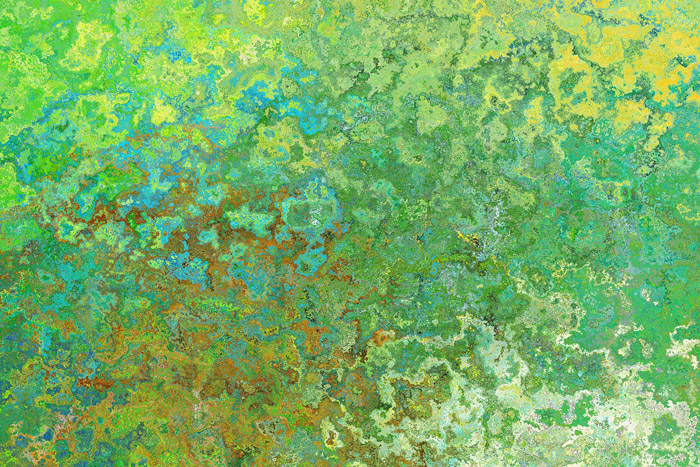 Vihreän, sinisen ja keltaisen sävyistä koostuva abstrakti kuvio