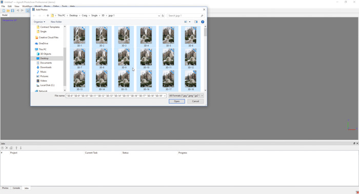 Uma captura de tela mostrando como renomear arquivos de imagem para criar um modelo 3D a partir de fotos usando agisoft photoscan