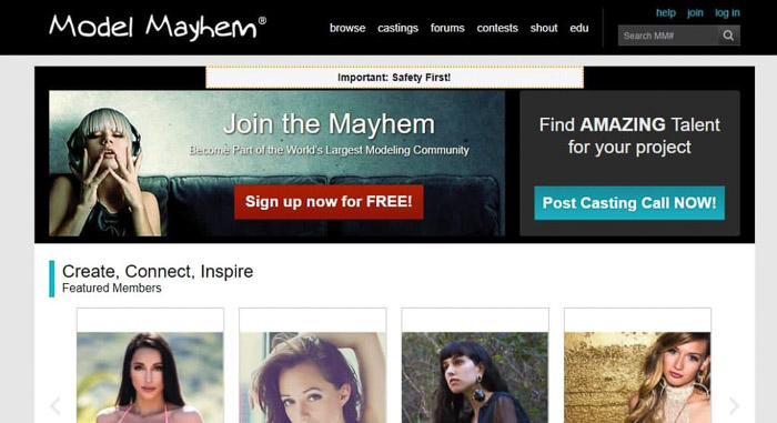 Captura de tela do site da modelo mayhem