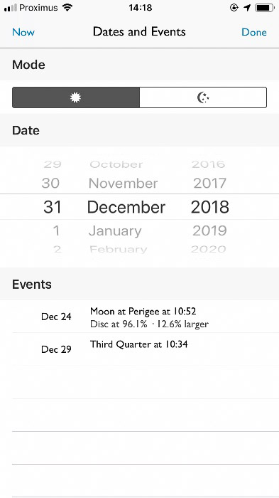 de datum van de fotografen instellen ephemeris