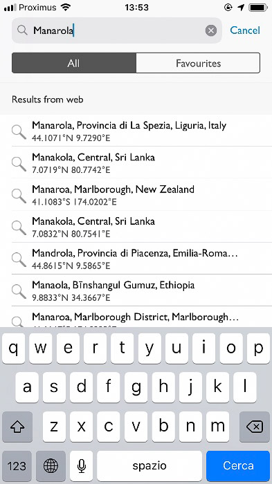 Función de búsqueda dentro de la interfaz de Efemérides del fotógrafo's Ephemeris interface