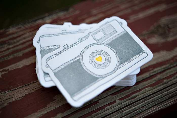Fun photography business cards featuring a drawing of a camera by Melissa Copeland