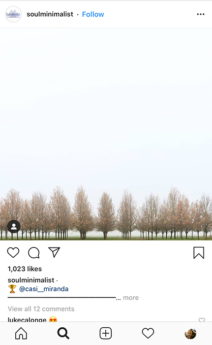 A smartphone screenshot of a minimalist landscape on Instagram - how to take good instagram pictures