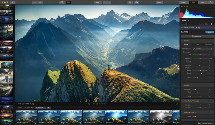 screenshot van Luminar 3-interface-beste Photoshop-Plugins