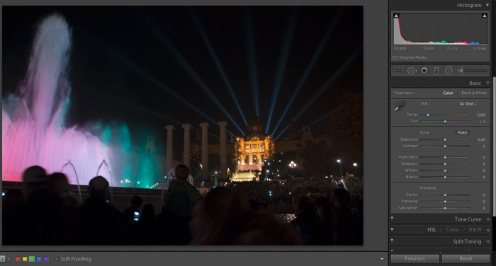  en skärmdump av redigering av ett foto med Lightroom histogram