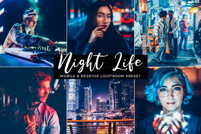 A montage of portraits in an urban environment edited with night life lightroom portrait presets