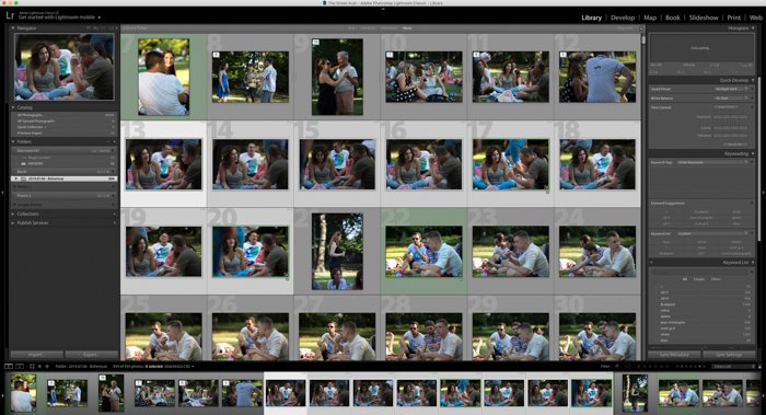 screenshot ukazuje, jak stohovat obrázky v Lightroom