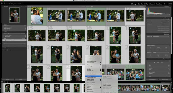 uno screenshot che mostra come impilare le immagini in Lightroom