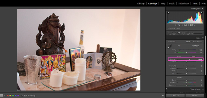 o captură de ecran a ajustării balansului de alb al unei fotografii în Lightroom