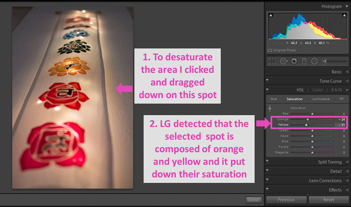 Snímek obrazovky nastavení vyvážení bílé fotografie v Lightroom