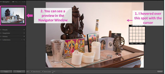  captura de pantalla de ajuste del balance de blancos de una foto en Lightroom