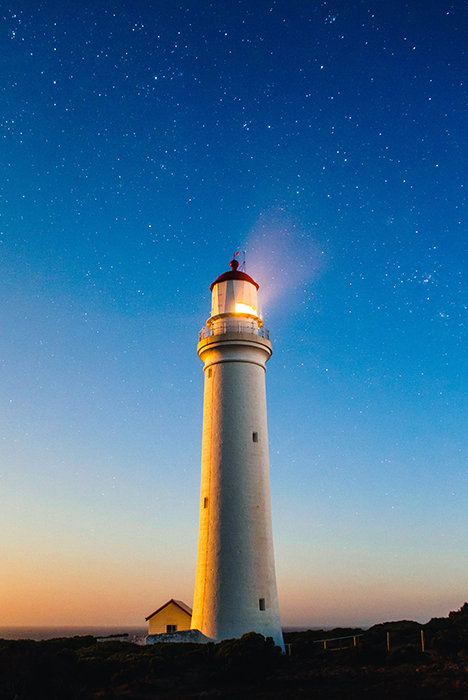 A lighthouse at night