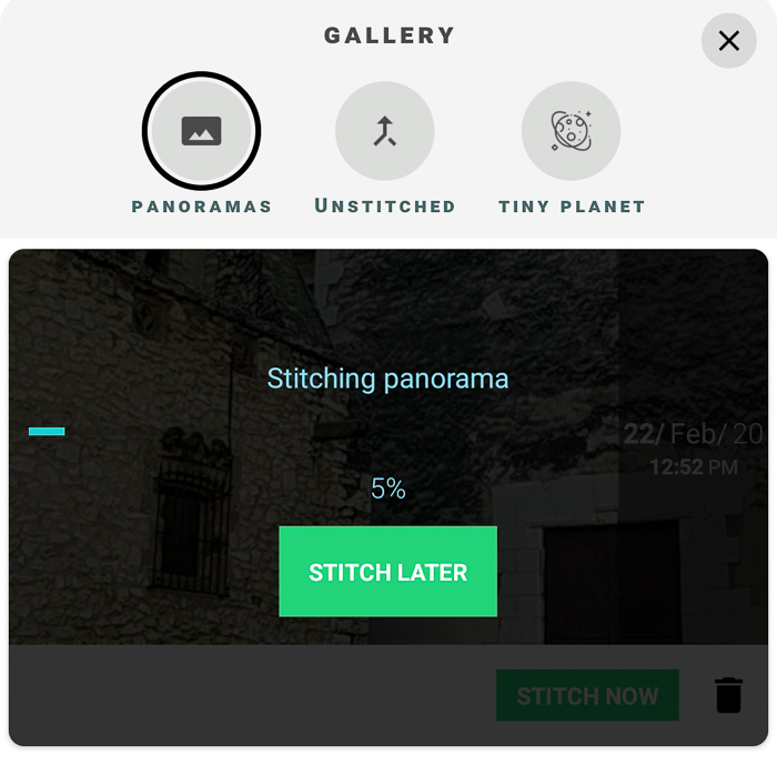 의 스크린 샷을 바느질하는 파노라마 P360 응용 프로그램