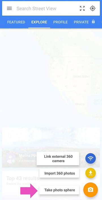Captura de pantalla de la aplicación de fotos esférica 360 de Google Street View