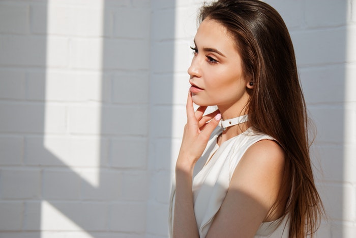 portret van een vrouw van de side - framing Fotografie