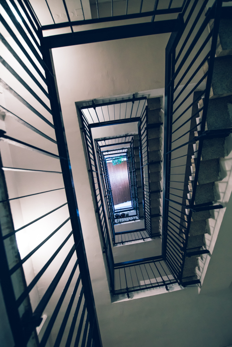 A staircase shot from below