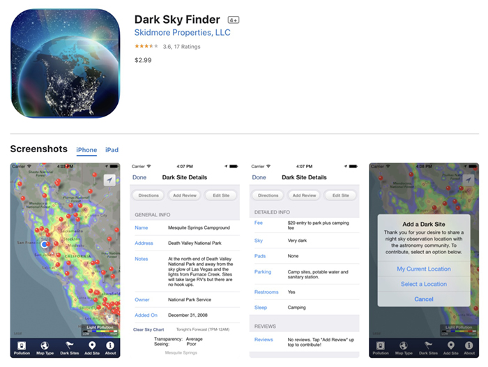 Captura de tela do Dark Sky Finder