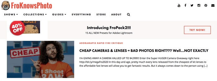 Screenshot della homepage del blog di Jared Polin