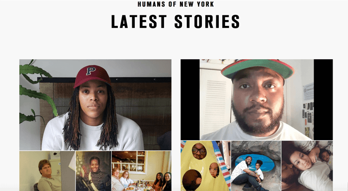 Screenshot of the Humans of New York photography blog homepage