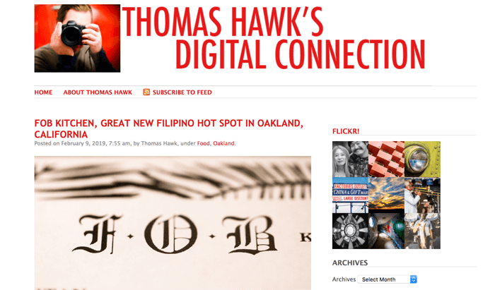 Screenshot av Thomas Hawk photography blog homepage