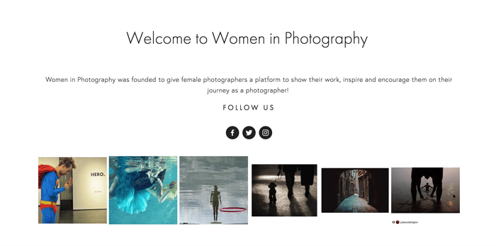 Screenshot av Women in Photography bloggens hemsida