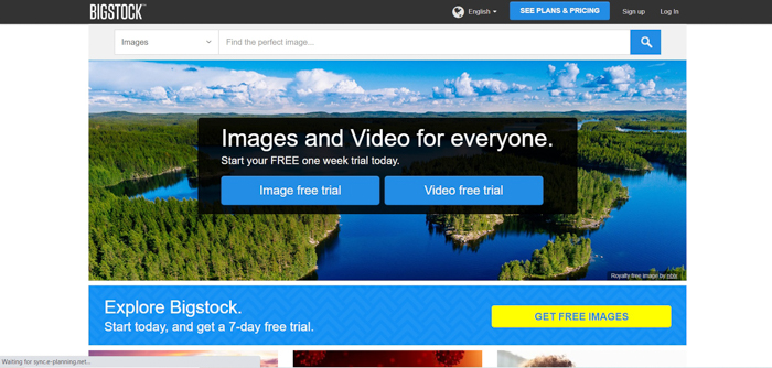 Screenshot der Bigstock-Website-Homepage