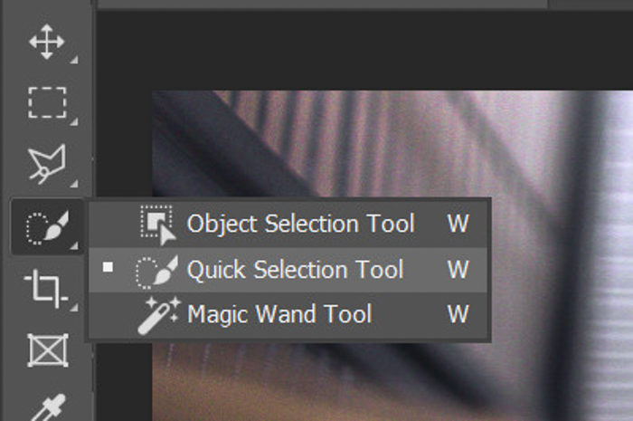 Uma captura de tela da escolha da ferramenta Seleção rápida no Photoshop