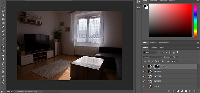 Captura de tela da edição de fotos de imóveis HDR no Photoshop