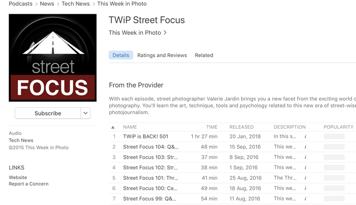 Captura de tela do podcast 'twip street focus' reproduzindo em um aplicativo