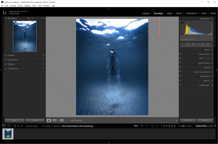  en skärmdump av att öppna en bild för redigering i Lightroom