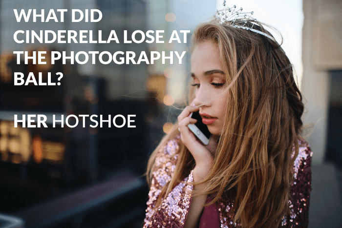 Photo of a blonde girl overlayed with a photography joke