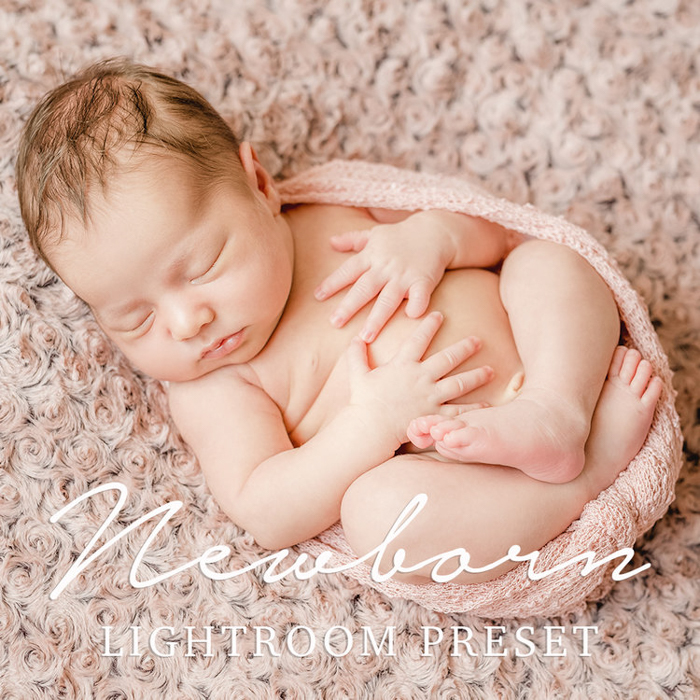 imagem de um bebê recém-nascido editada com uma predefinição gratuita do Lightroom da BeArt