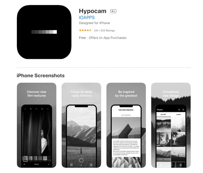 uma captura de tela do aplicativo de edição de fotos Hypocam da loja de aplicativos iOS