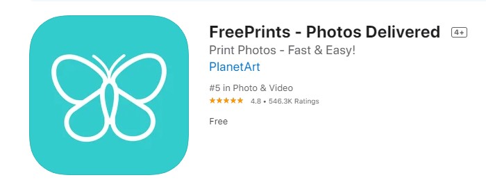 uma captura de tela do aplicativo de impressão de fotos freeprints 
