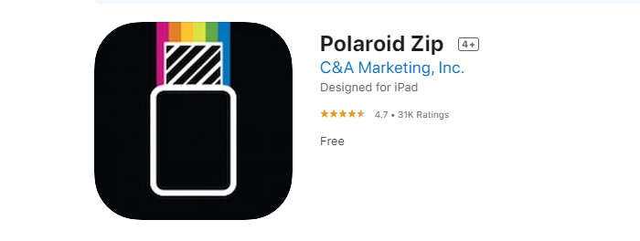 uma captura de tela do aplicativo de impressão de fotos polaroid zip da loja de aplicativos iOS