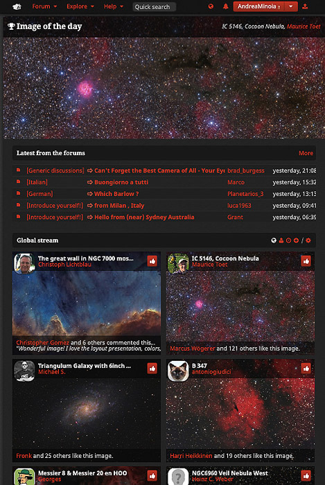 Captura de tela do aplicativo astrobin de fotografia da Via Láctea