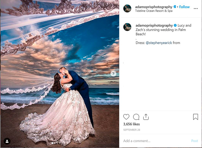 Captura de tela de um retrato de casamento no Instagram