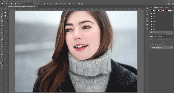 GIF sobre a edição de retratos no Adobe Photoshop