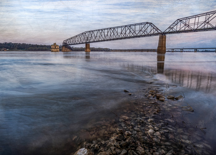 sobreposição de textura na imagem de ponte e rio